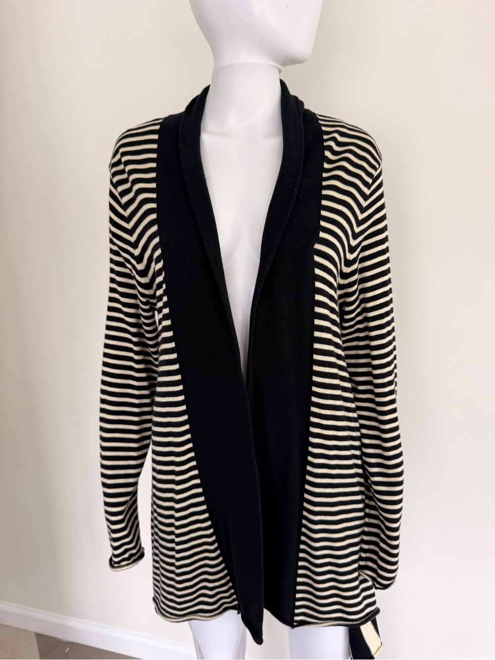Premise Black and Cream Striped Open-Front Cardigan